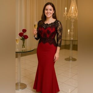 Elegant Red Lace Evening Gown